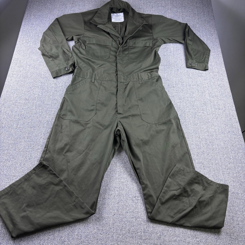 US Military Issue Utility Coveralls OD Green Jumpsuit 44R 2013 UNICOR Mechanic